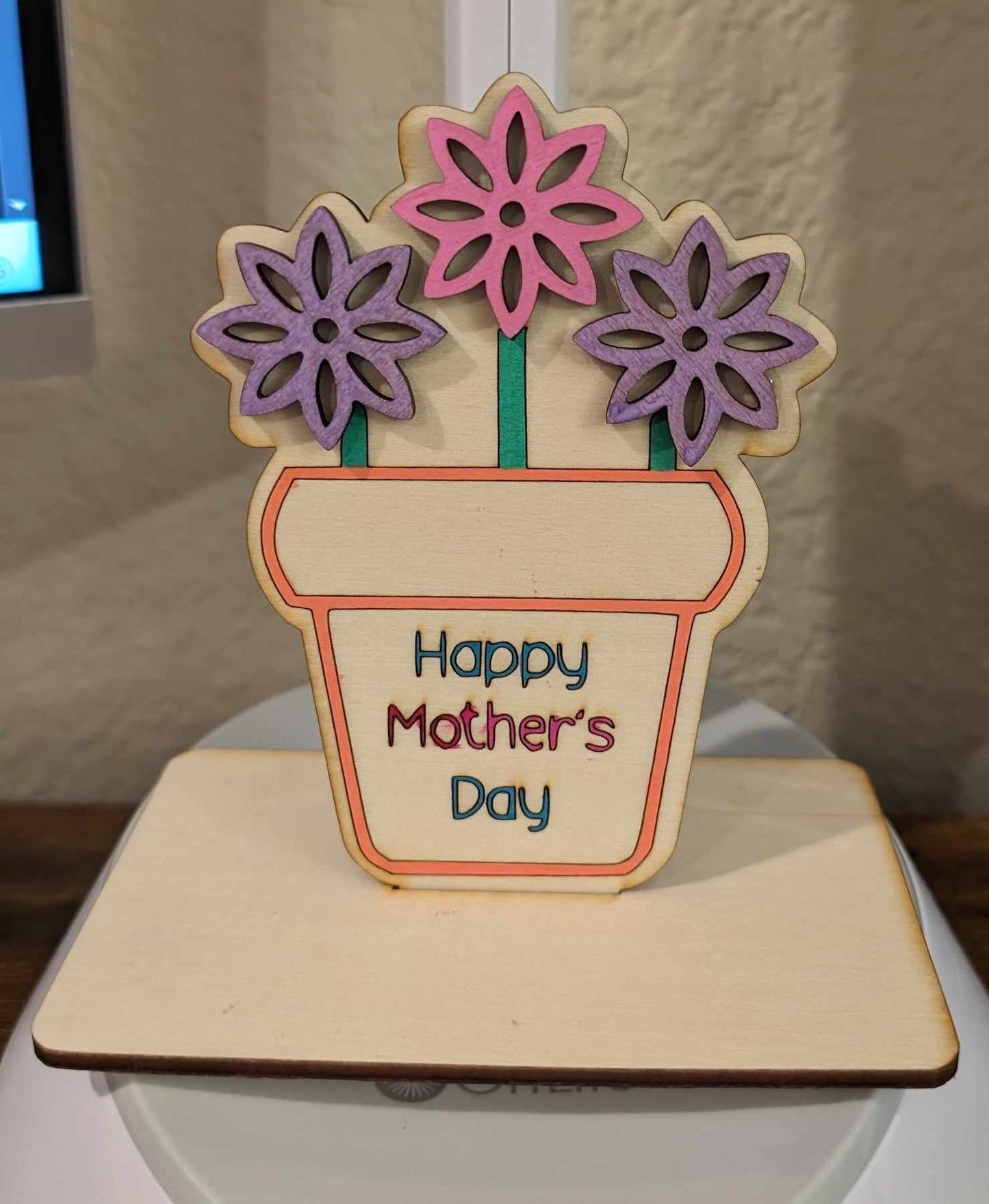 Wooden Mother's Day standing flower pot