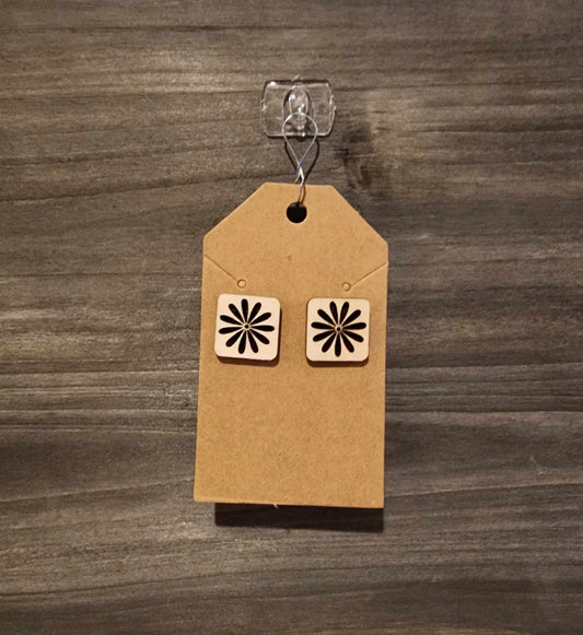Unfinished Square Wooden Flower Studs